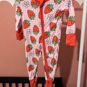 Bamboo Zippy - Little Cutie Co Strawberry and Flower Print (0-3 Months)